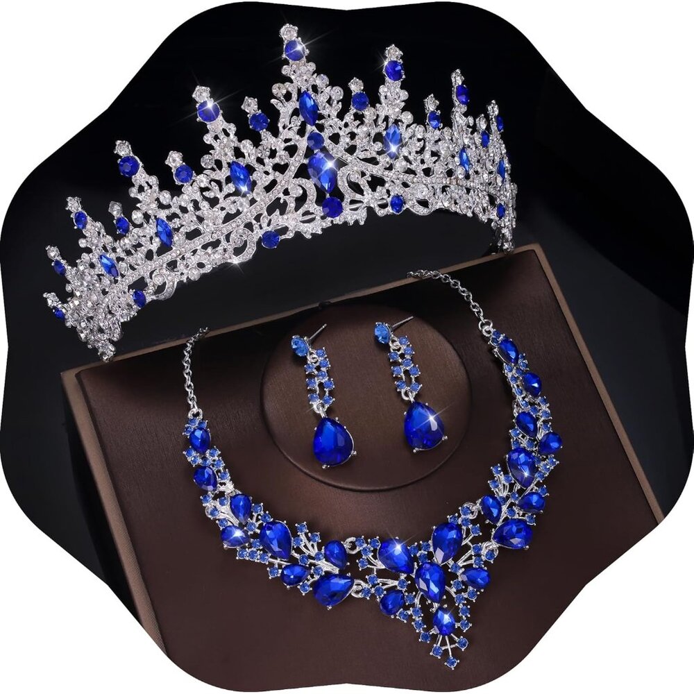 Tiaras and Crowns for Women,Tiaras Earrings Necklace, Crystal Bridal Jewelry Set